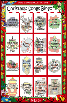 Christmas Songs Bingo Game