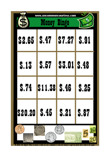 Coin Counting Money Bingo
