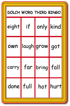 Dolch Word Third (Sight Word) Bingo