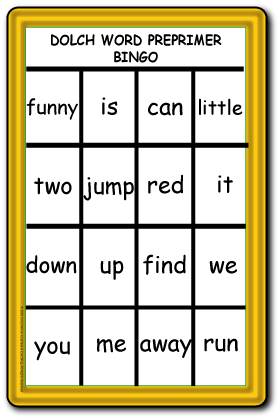Dolch Word (Sight Word) Bingo